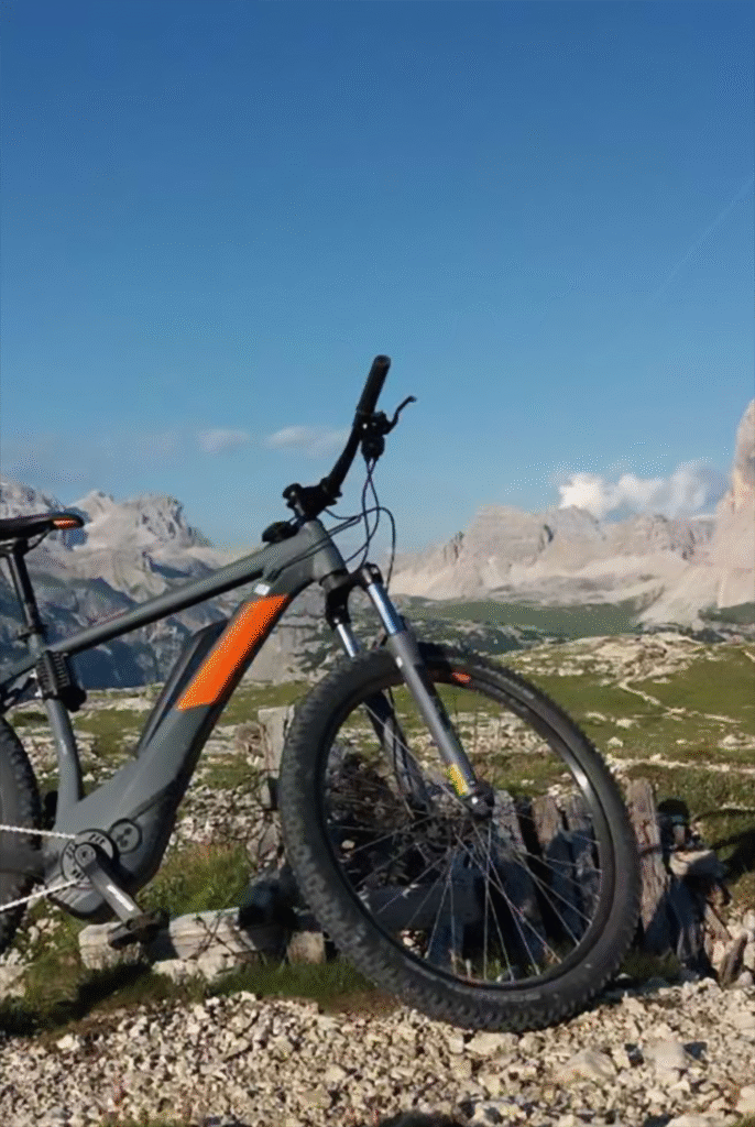 e-bike on a Dolomite trail near Hotel Boite